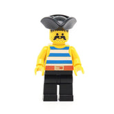 LEGO pi017 - Pirate (Blue / White Stripes Shirt, Black Legs, Black Pirate Triangle Hat)